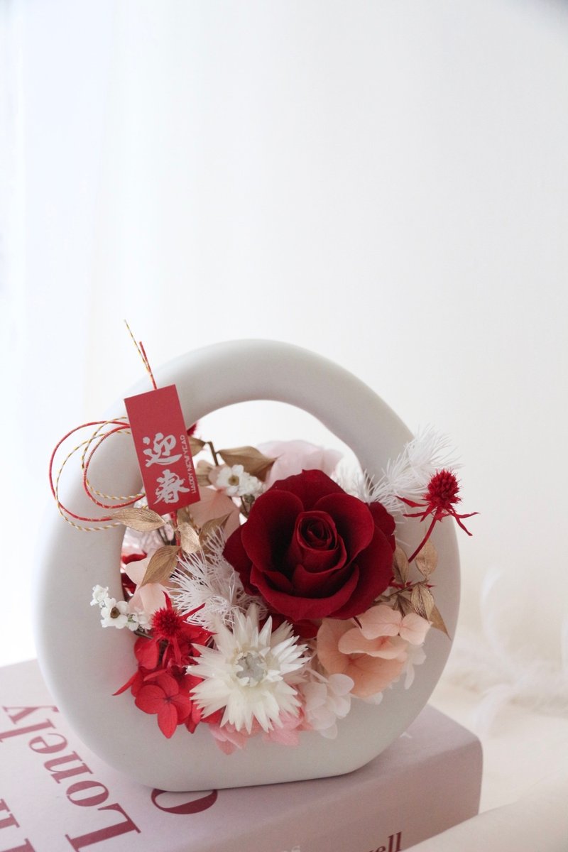 【新春花礼】永生花盆栽 开幕贺礼 干燥花 干燥花桌花 永生玫瑰 - 干燥花/捧花 - 瓷 红色