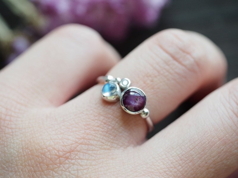 天然星光红宝石1.42ct 月光石 手工 镀金戒指 Ring Star Ruby - 戒指 - 宝石 红色