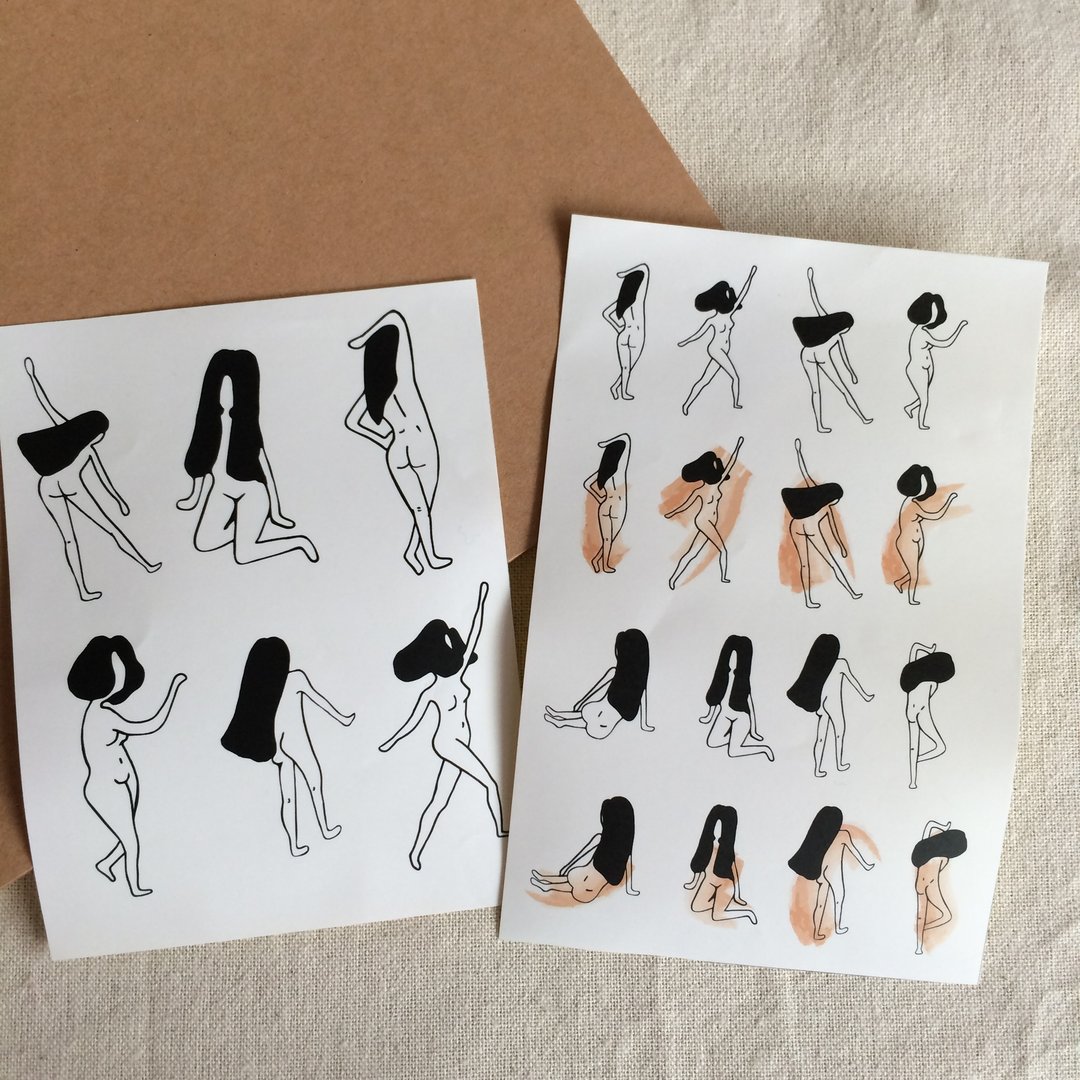 C'est trop Mignon\\手绘贴纸*裸奔女孩之自己的贴纸自己剪（2入） - 贴纸 - 纸 黑色