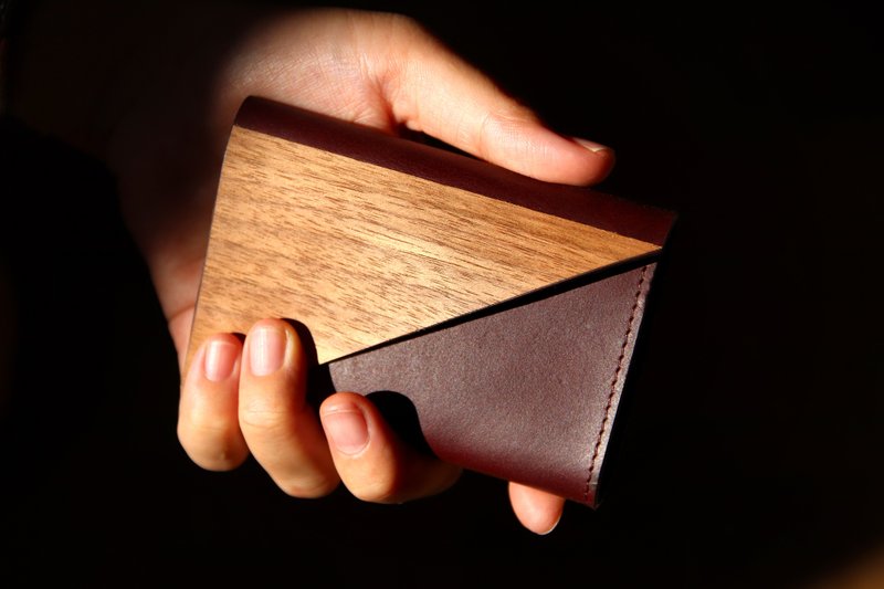 木皮革零钱名片夹 - 零钱包 - 木头 金色