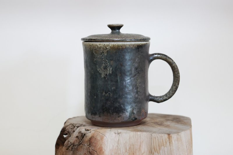 柴烧盖杯/马克杯/300ml/泷间拾光 - 咖啡杯/马克杯 - 陶 