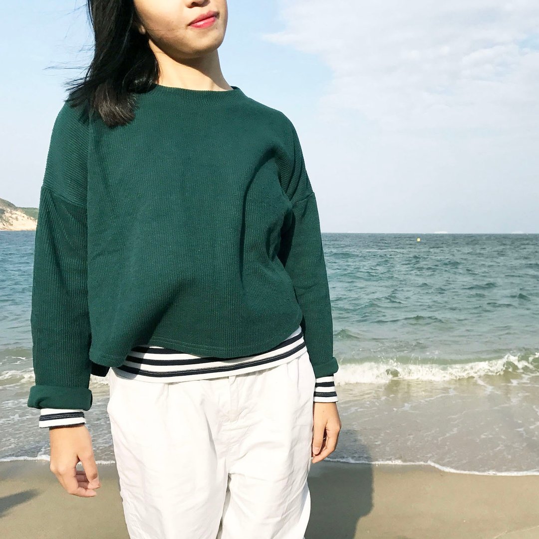 绿色 净色纯棉长袖上衣 - 女装上衣 - 棉 绿色