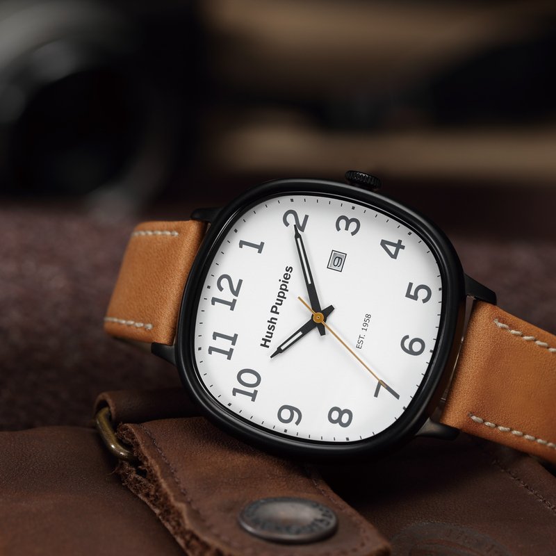 Hush Puppies 美式经典皮革手表(HP3878)-黑壳x白 - 男表/中性表 - 不锈钢 白色