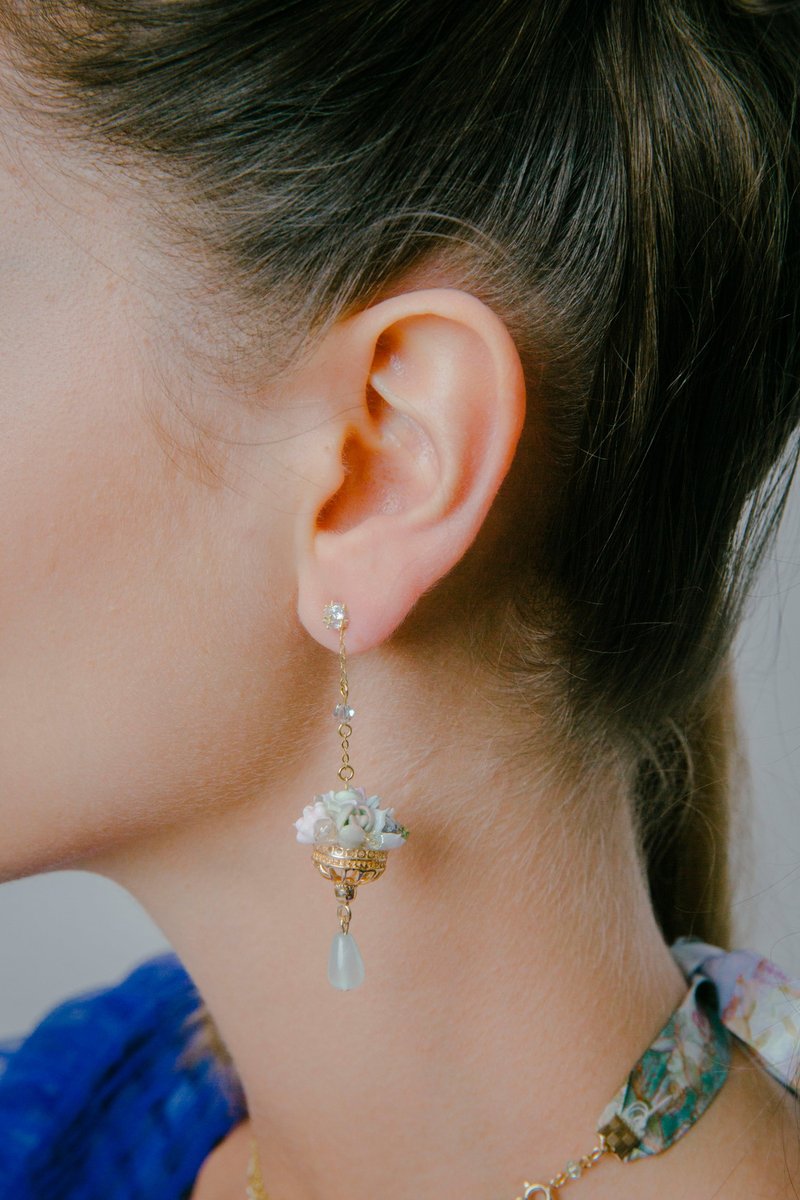 多肉圣杯葡萄石S925镀金耳环 - 耳环/耳夹 - 粘土 粉红色