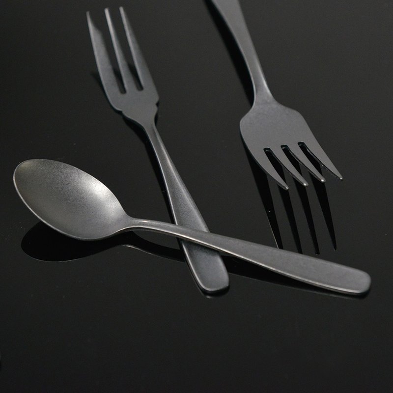 日本高桑金属 日制熔岩黑石水果甜点匙-3入 - 餐刀/叉/匙组合 - 不锈钢 