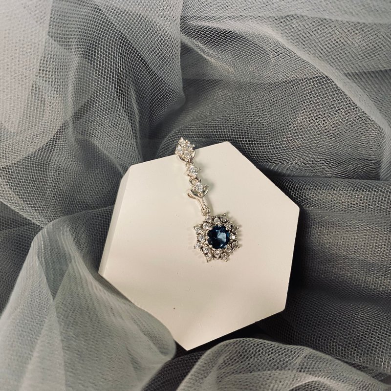 法式微醺 | 雪花蓝之惑 | 天然宝石 925纯银耳环 - 耳环/耳夹 - 半宝石 蓝色