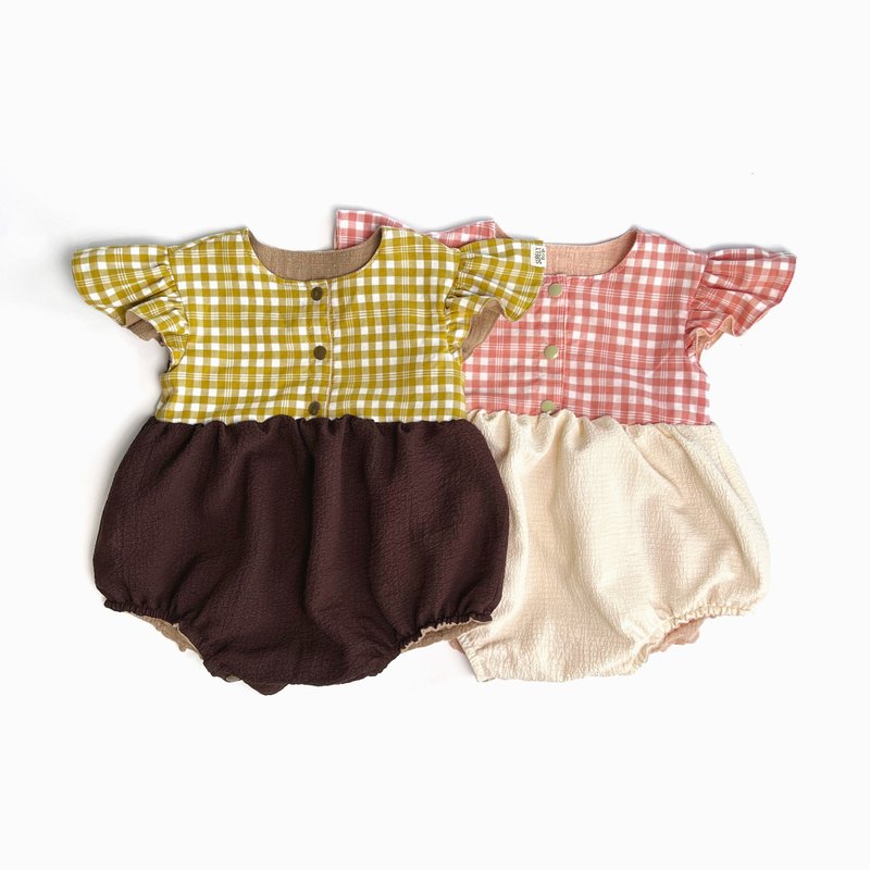 慢悠悠旋转留声机 | 双面落肩袖花边包屁衣 - 包屁衣/连体衣 - 棉．麻 粉红色