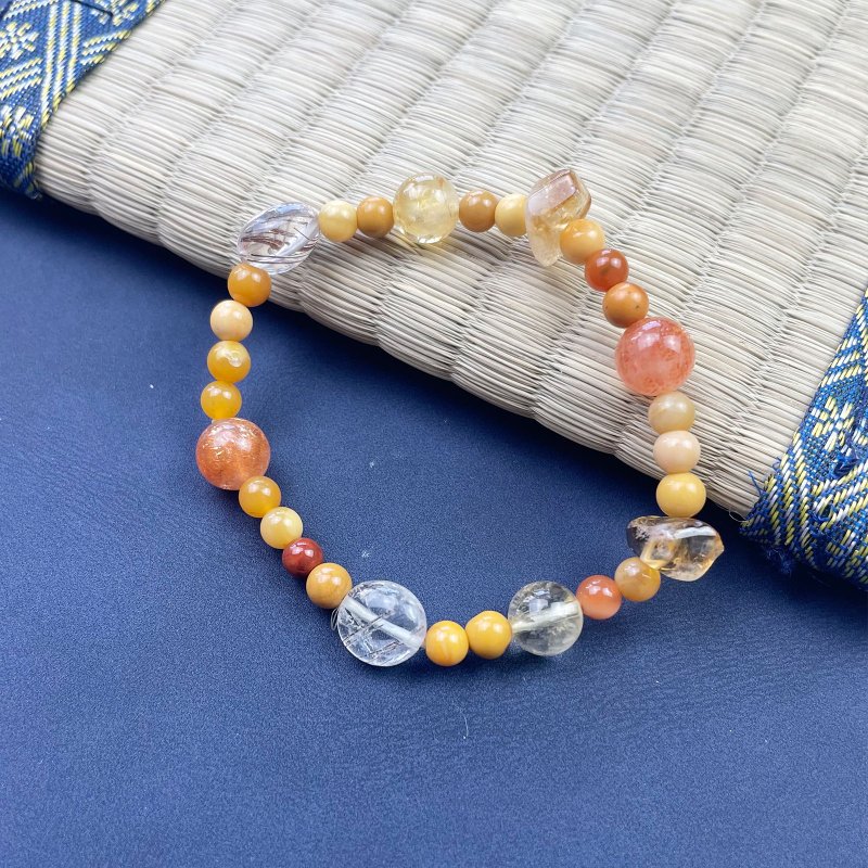 缅甸黄玉 黄塔晶 金运 招财 天然水晶 礼物 能量石手链 日本直邮 - 手链/手环 - 水晶 橘色