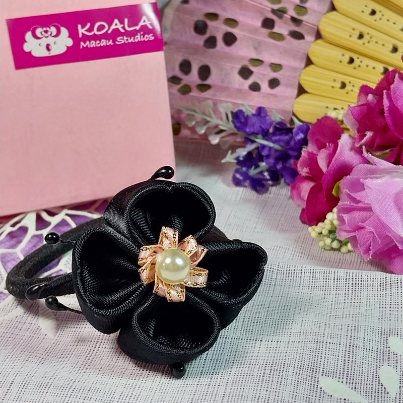 和风系列手工饰品优雅黑色花朵发圈 - 发带/发箍 - 其他材质 黑色