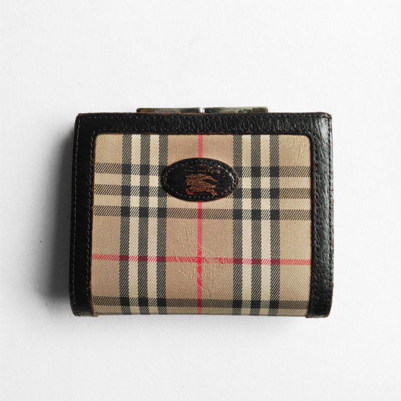 A ROOM MODEL - VINTAGE BD-0522 Burberry格纹口金短夹 - 皮夹/钱包 - 真皮 卡其色