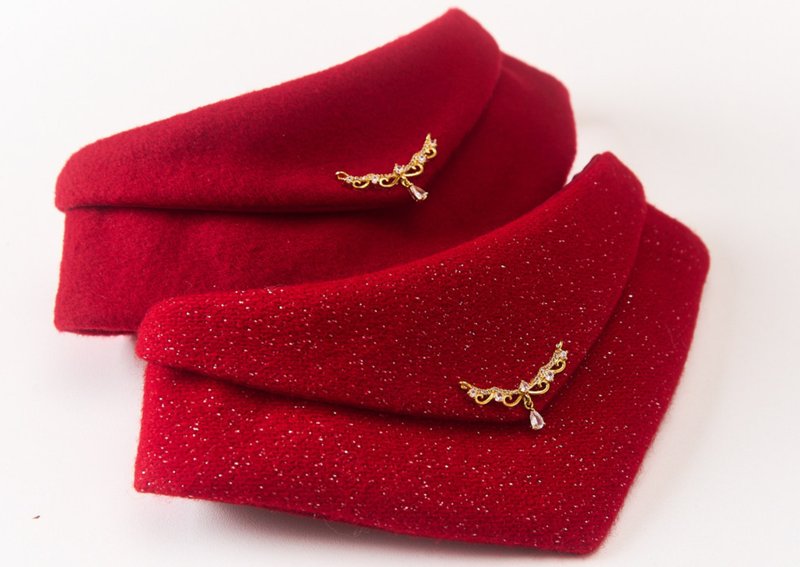 【手工三角巾】新年羊毛呢/可定制名稱/宠物项圈围脖 - 其他 - 其他材质 红色