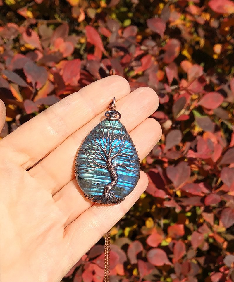 Labradorite Wire Wrapped Viking Tree Of Life Pendant, Yggdrasil World Tree - 项链 - 宝石 蓝色