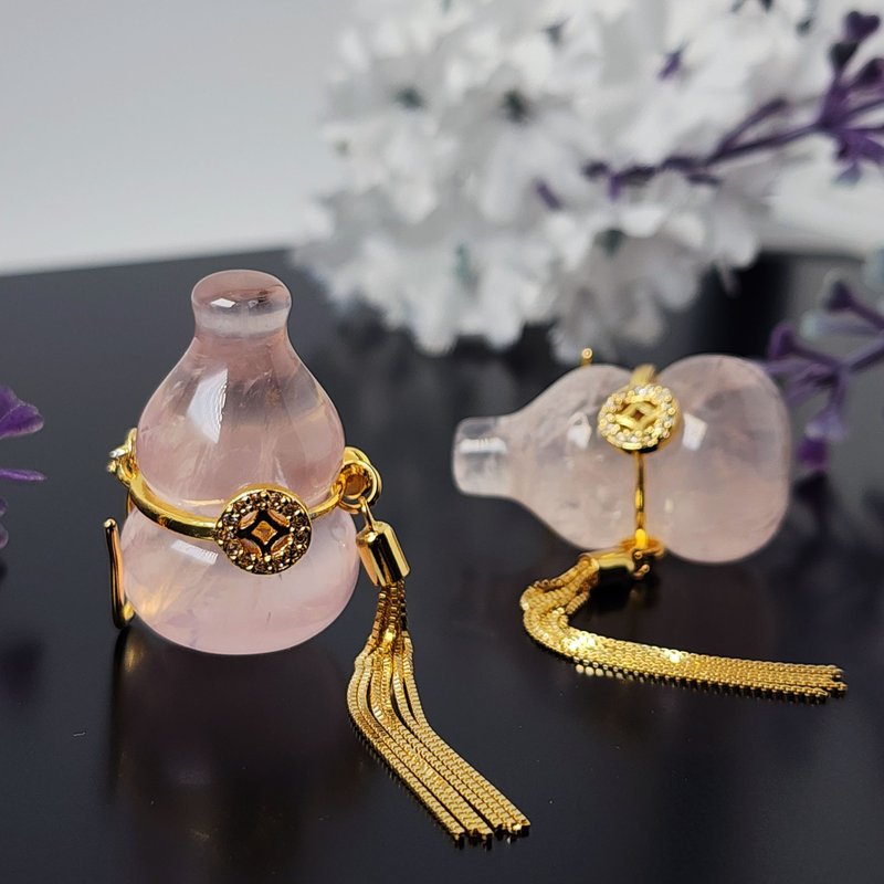 星光粉晶 流苏 葫芦 福禄 招财 人缘 大宝石耳环 单品 礼物 独家 - 耳环/耳夹 - 宝石 粉红色