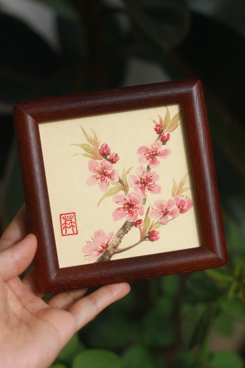 桃花国画作品集 | 国画原作孤品 | 4寸中式摆台 | 实木画框 - 画框/相框 - 纸 白色