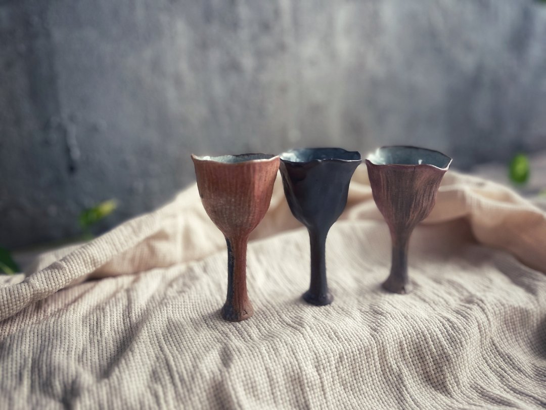 宴会盛放高脚花杯・高脚杯・酒杯・茶酒 / 柴烧与绞胎 / - 酒杯/酒器 - 陶 多色