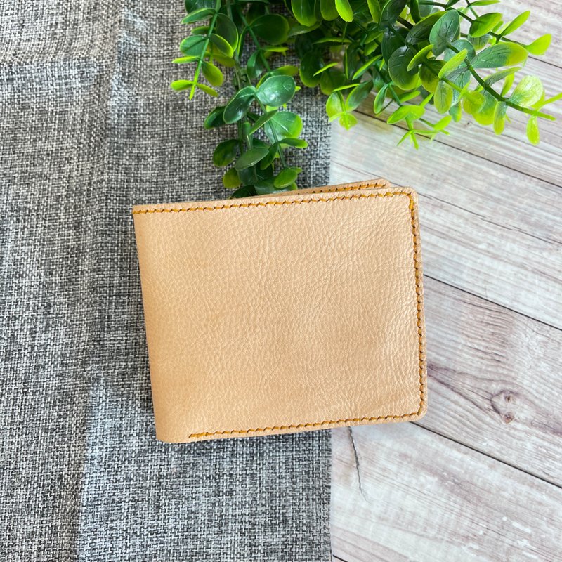 原色植鞣摔软牛皮实用四卡零钱袋短夹  生日礼物 父亲节 七夕 - 皮夹/钱包 - 真皮 卡其色
