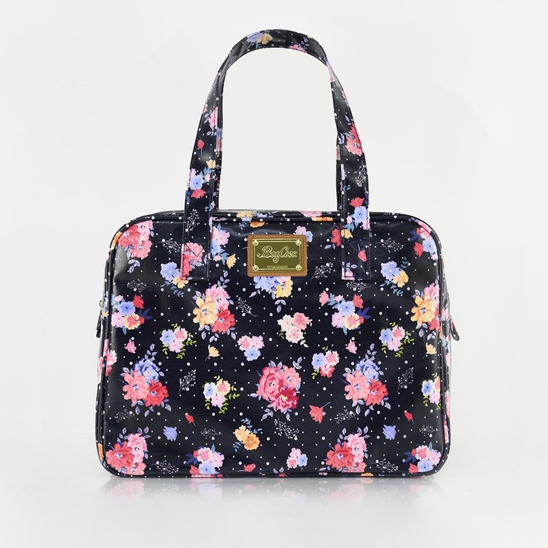 英格兰玫瑰防水拉链大方包-复古蓝 - 手提包/手提袋 - 棉．麻 蓝色