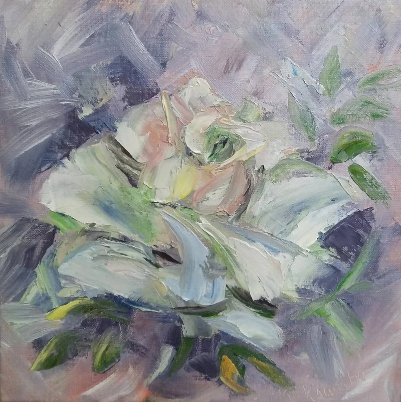 白玫瑰原创厚涂花卉画温柔花卉艺术当代装饰 - 墙贴/壁贴 - 其他材质 白色