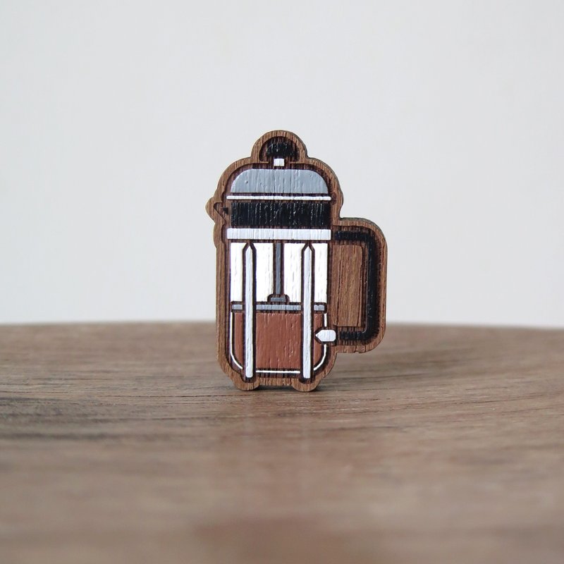 Wooden brooch coffee french press - 胸针 - 木头 咖啡色
