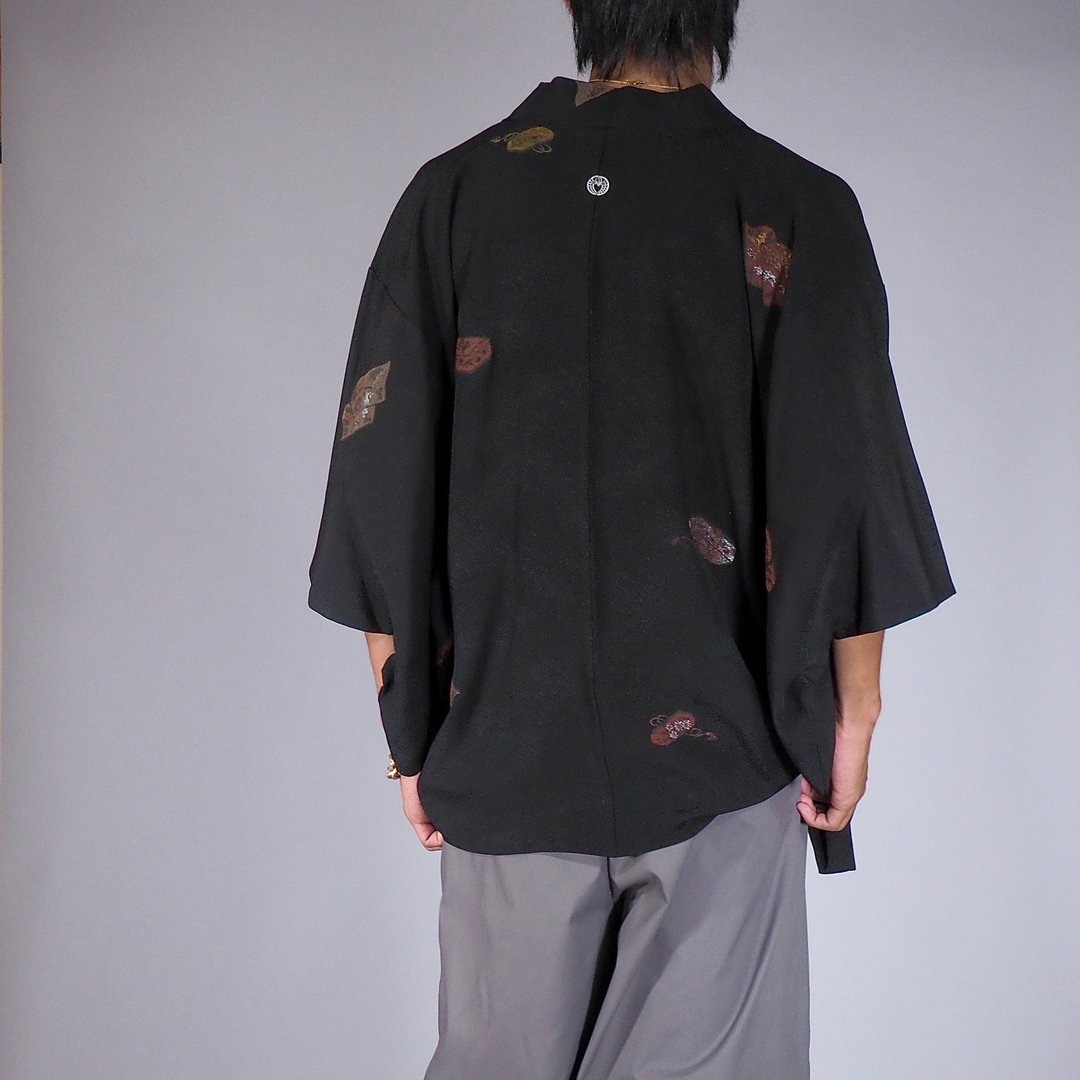 【日本制造】复古羽织男士、和服夹克、黑色、茶道、礼物 - 男装外套 - 丝．绢 黑色