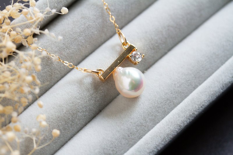Akoya Baroque Pearl Bijoux Bar Necklace 14kgf - 项链 - 珍珠 白色