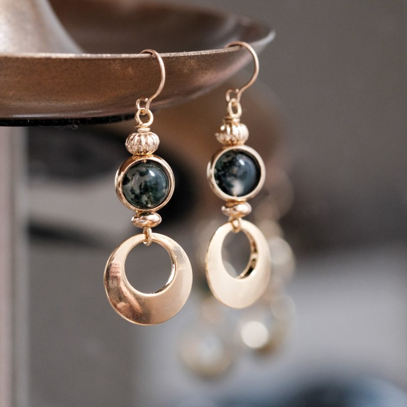 月之神殿  水草玛瑙黄铜耳环 - 耳环/耳夹 - 其他材质 蓝色