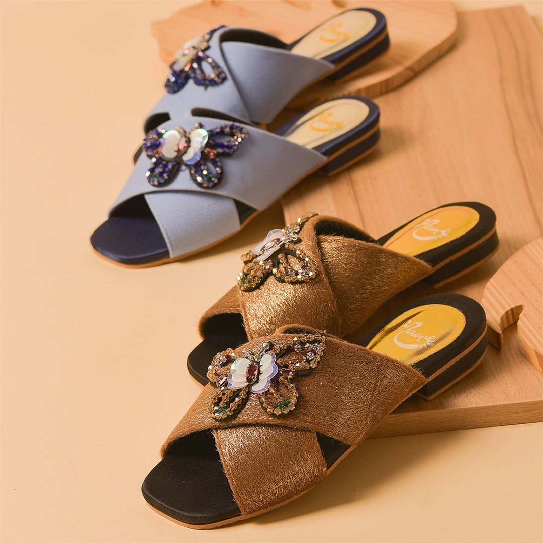 MU1908 Papillon / Hand made sandals - 拖鞋 - 人造皮革 金色