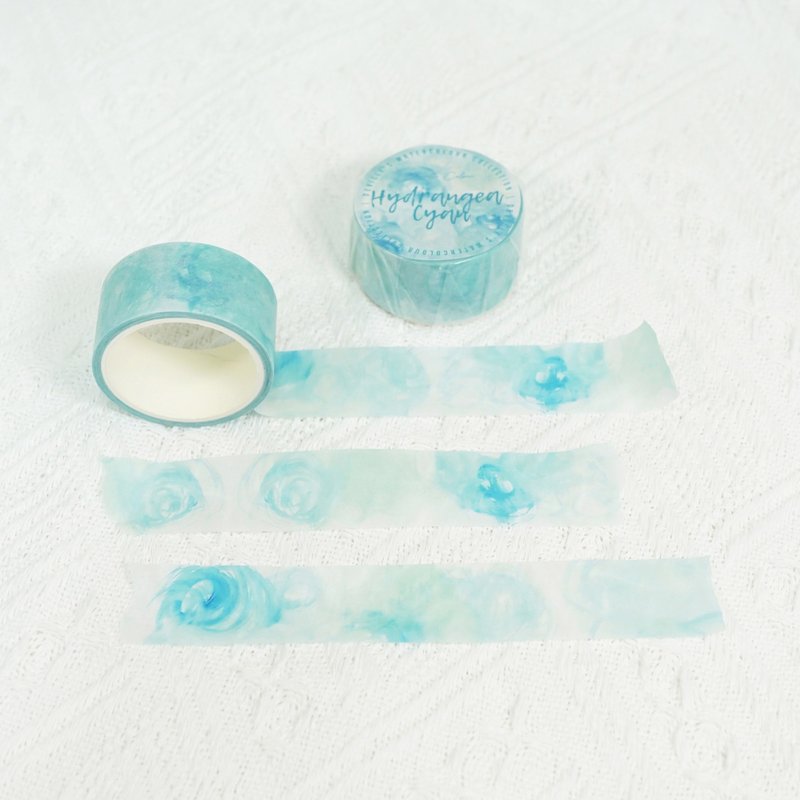 【Hydrangea Cyan 青绣球花】水彩祝福 和纸胶带 手帐装饰 拼贴 - 纸胶带 - 纸 蓝色