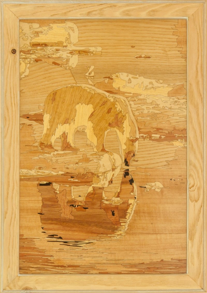 北极熊北极野生动物木质马赛克野生自然生态礼物镶嵌镶框面板 - 墙贴/壁贴 - 木头 橘色