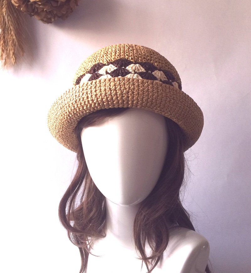 欢乐只是惊叹号编织散步草帽     咖啡色系 - 帽子 - 纸 卡其色