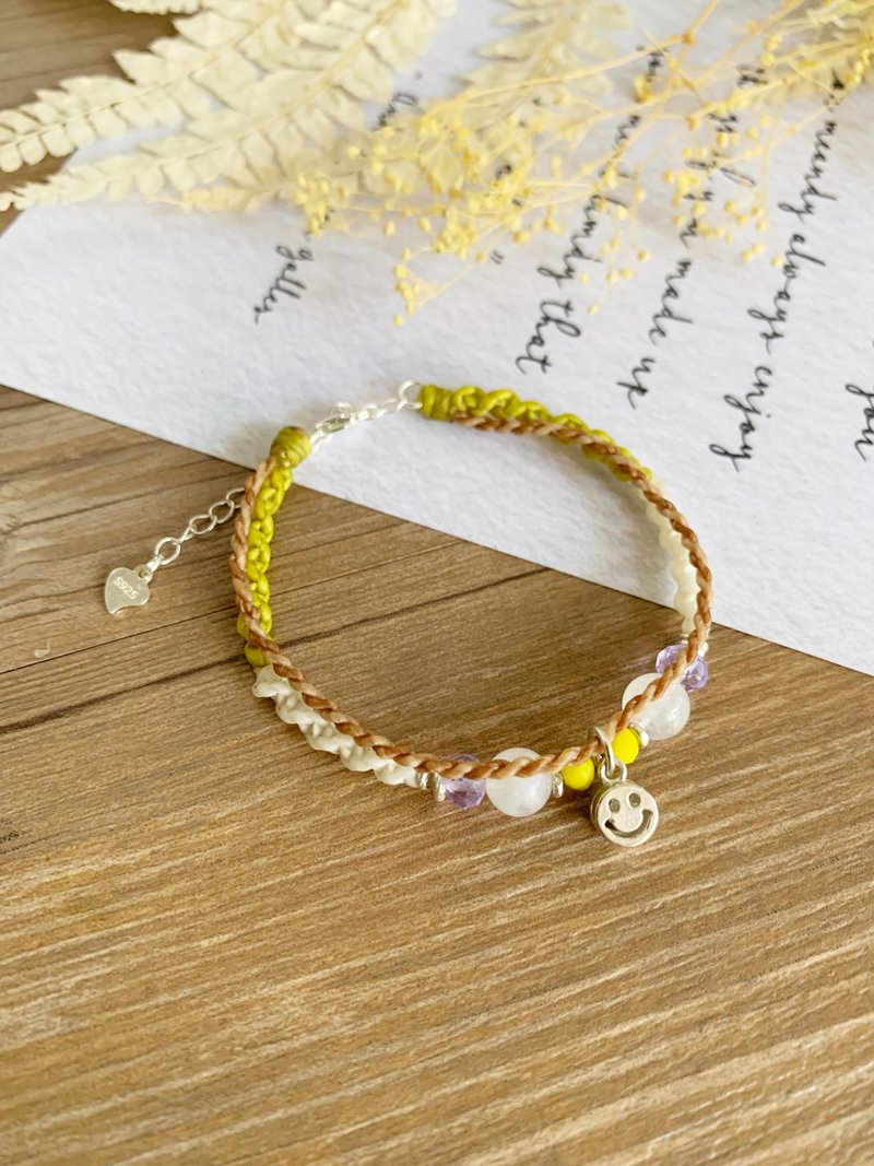 | HappyDay | 订制 x 纯银 x 蜡线 x 手环 x 手链 x 笑脸 - 手链/手环 - 纯银 黄色