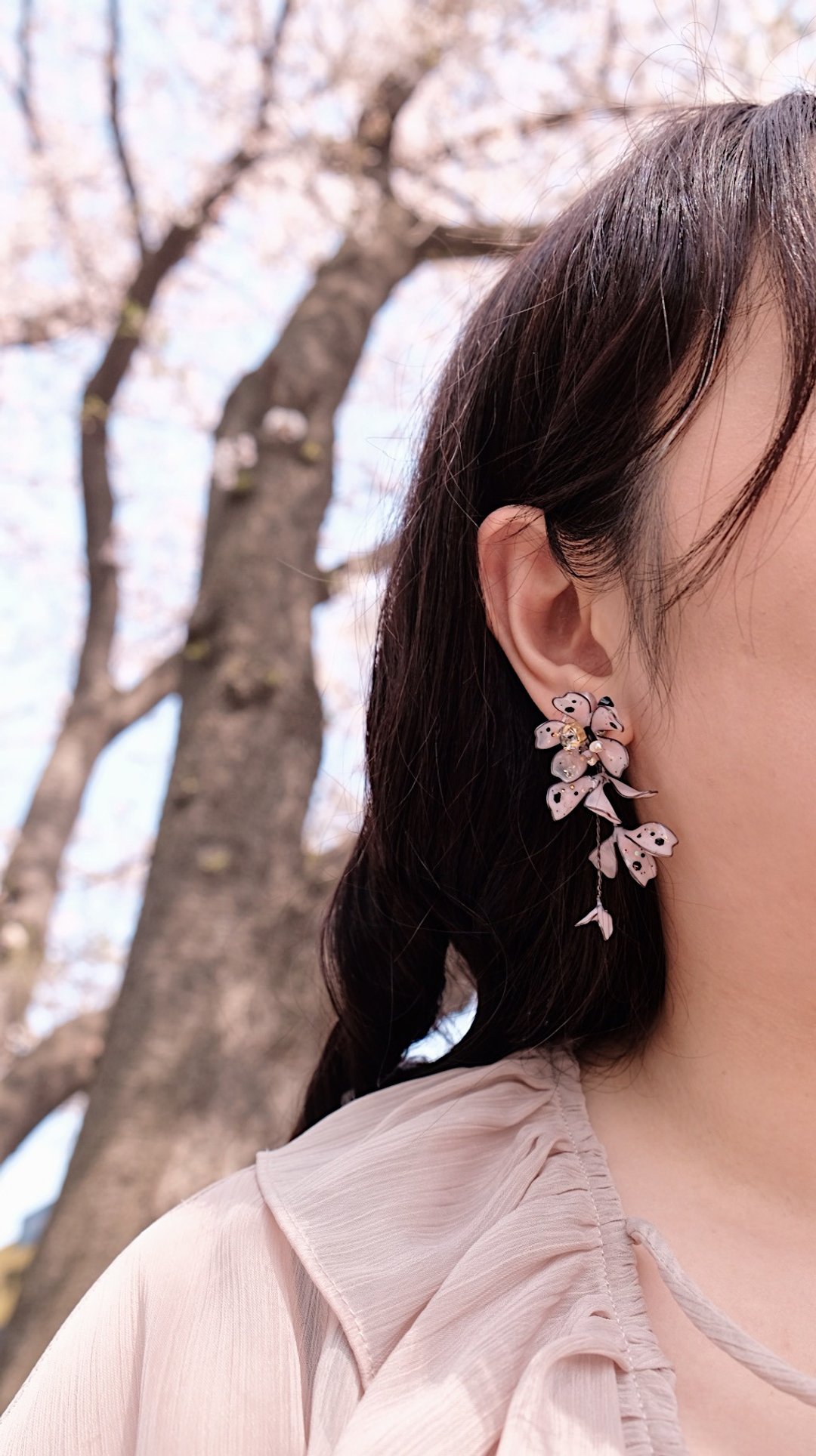 【新品】【樱花 D 夜樱】多种戴法 手工耳环  耳针/耳夹 - 耳环/耳夹 - 其他材质 粉红色