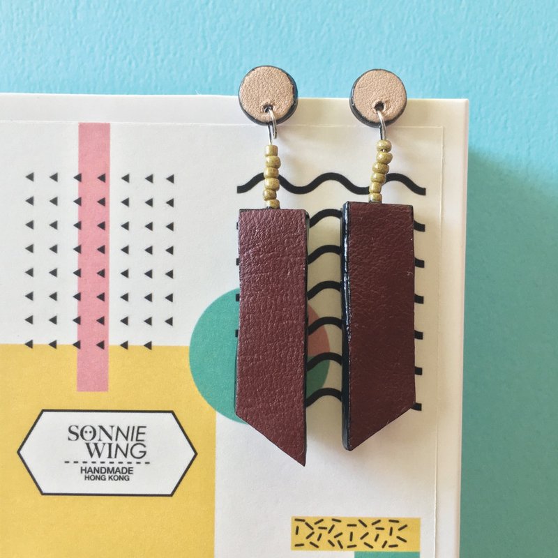 Sonniewing 长形配色皮革耳环 (纯银耳针) - 耳环/耳夹 - 真皮 紫色