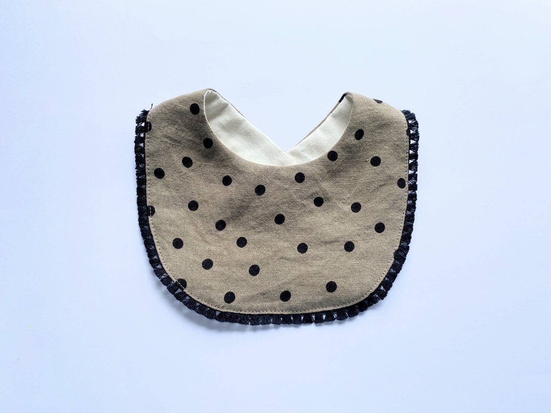 Linen and Organic Cotton Bib / Khaki / Dots - 围嘴/口水巾 - 棉 卡其色
