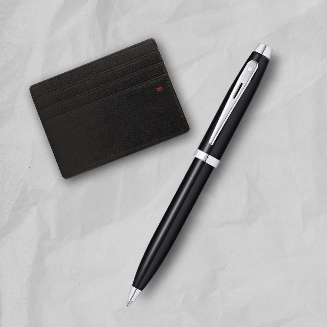 【SHEAFFER】100 系列黑亮漆白夹原子笔 + 经典卡夹礼盒 免费刻字 - 圆珠笔/中性笔 - 其他金属 