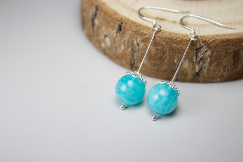 【Double Q】925纯银耳环 天河石 湖水蓝 耳勾耳环 简约美好 - 耳环/耳夹 - 其他金属 银色