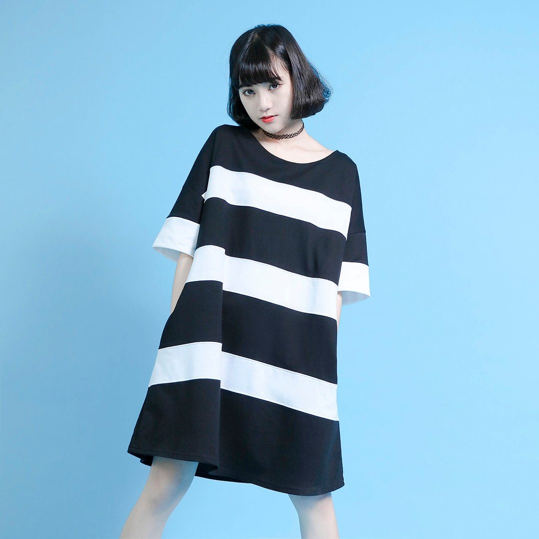 SU:MI said Element 元素条纹宽松上衣洋装_6SF046_黑白 - 洋装/连衣裙 - 棉 多色