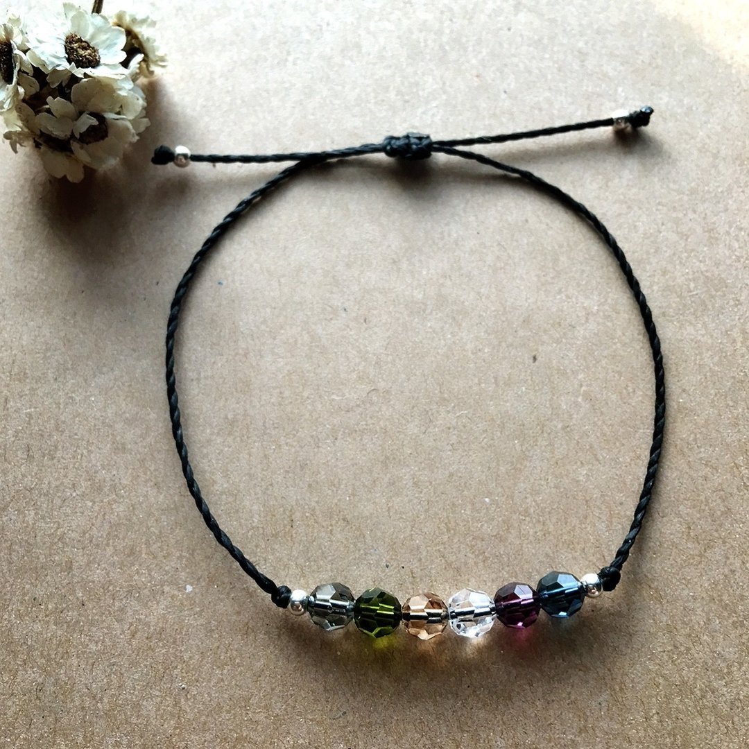 ~米+熊~随意低调 swarovski  / 巴西蜡线 / 纯银 / 编织手链 / 925 silver bracelet / 脚链 /水晶 - 手链/手环 - 玻璃 黑色