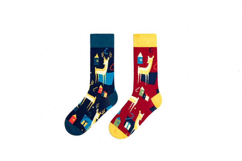 【圣诞礼盒】【女人节限定】圣诞礼物-DashinSocks驯鹿系列情侣款 - 袜子 - 棉．麻 红色
