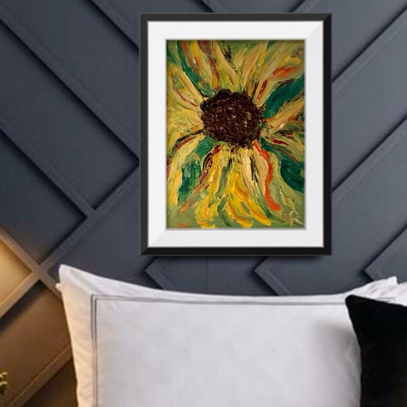 向日葵重质感厚涂油画，墙面艺术 - 墙贴/壁贴 - 其他材质 橘色