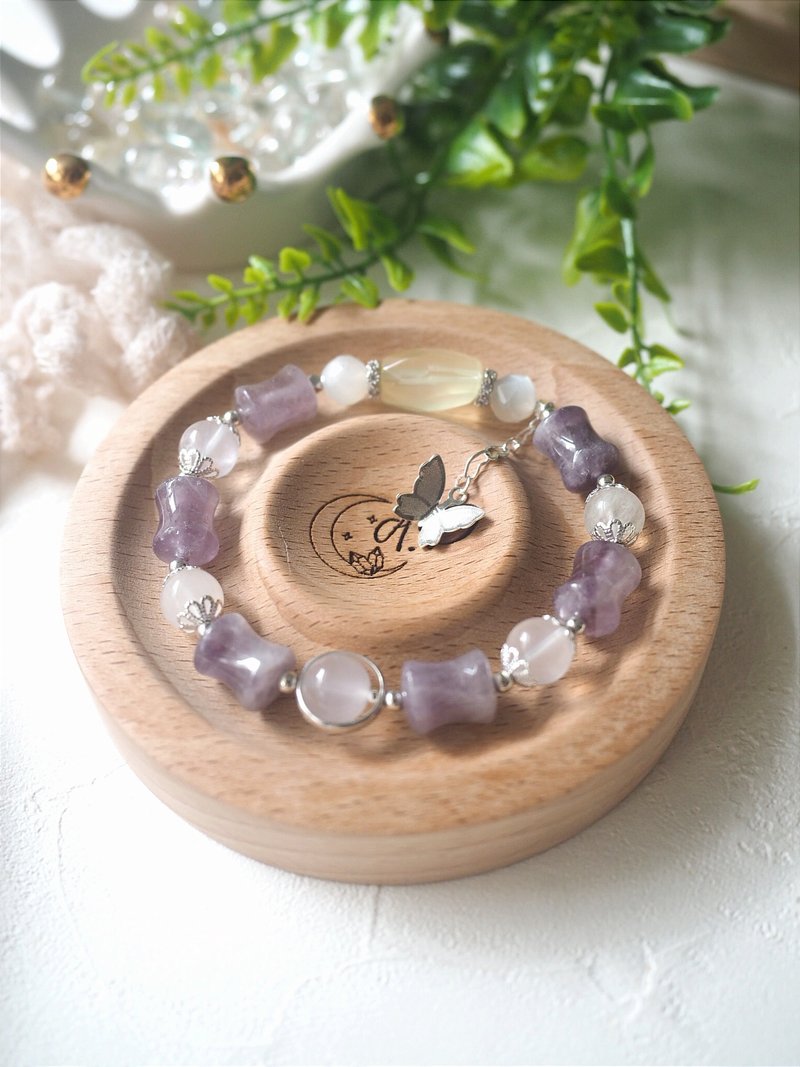 薄荷萤石 黄水晶 竹节紫水晶 白月光钻切 水晶设计款 手链 - 手链/手环 - 玉石 