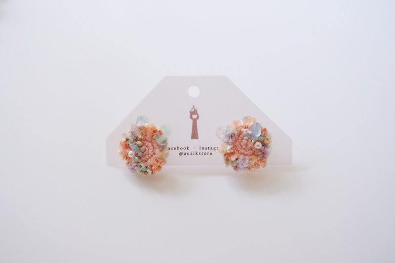 天然石 | 虹色 | 麻线钩织耳夹 - 耳环/耳夹 - 棉．麻 