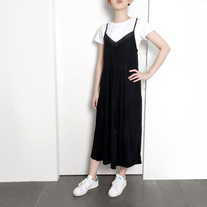 黑色弹性丝棉连身裙 - 洋装/连衣裙 - 棉．麻 黑色