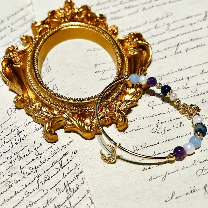 carina accessories 低调弦月定制水晶手链 紫水晶 海蓝宝 青金石 - 手链/手环 - 水晶 蓝色