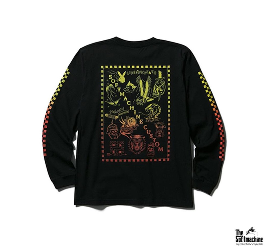 Softmachine Kidding Longsleeve T-Shirt 复古赛道格纹刺青上衣 - 男装上衣/T 恤 - 棉 多色