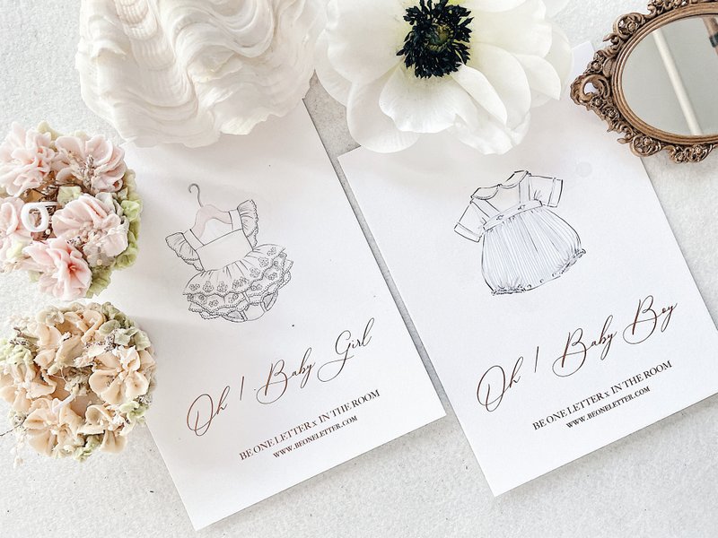 【BABY SHOWER】复古烫金设计百日宴卡BABY BOY BABY GIRL - 信封/信纸 - 纸 白色