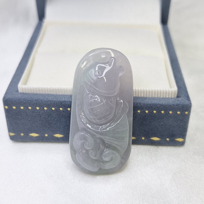 冰润 浓紫罗兰 如意有鱼 鱼吊坠 | 天然缅甸玉A货翡翠 - 项链 - 玉石 