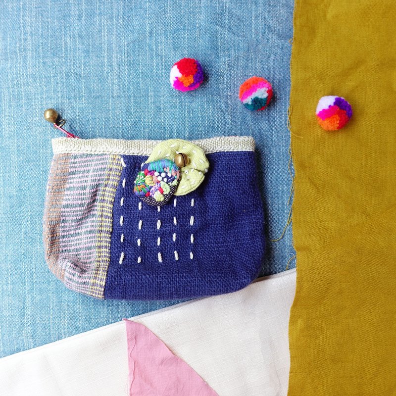 DUNIA handmade /Tropical gardens/ 手织布刺绣零钱包- 6 - 零钱包 - 棉．麻 蓝色