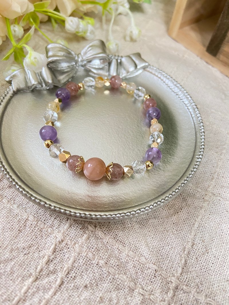 橙月光/草莓晶/白水晶/梦幻紫水晶/奶盖黄水晶 - 手链/手环 - 水晶 橘色
