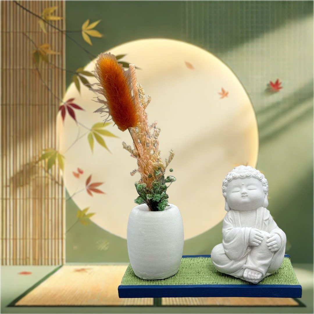 禅风设计 仿真榻榻米版香氛组 净念吉祥之小佛随愿 居家凉感提升 - 香薰/精油/线香 - 水泥 白色
